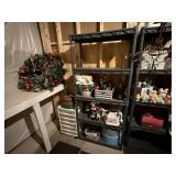 (left) grey storage shelving unit, no contents