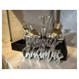 Silver Merry Christmas, holiday balls, candlestick