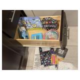 Paper supplies, paper plates, napkins, candles