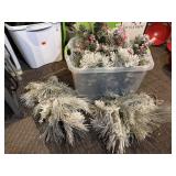 Flocked holiday greenery, floral picks, tote