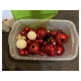 Holiday ornaments, balls, storage tote included