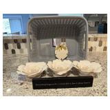 Paper flowers wall decor, sand dollar, sign