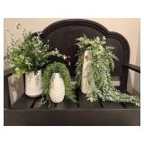 White vases (3), greenery included