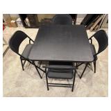 34' square card table, folding chairs (4)
