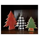 Ceramic red, green, buffalo plaid trees (3)