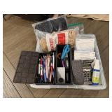 Office supplies, calculators, stapler, pens