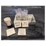 Plastic cutlery, wire tray, serving tray,