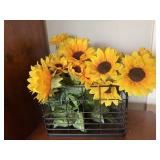Wire basket, silk sunflowers