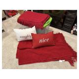 Red throw blankets, Naughty / Nice pillows, tote