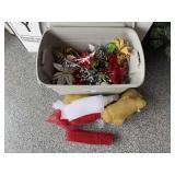 Storage tote, mesh ribbon, florals, ornaments