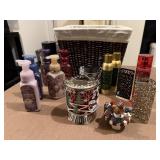 Basket, Bath & Body Works soaps, candles, spray