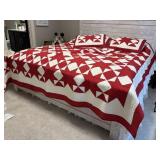 Red star quilt, pillows, pillow sham