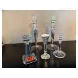 Plastic, glass candlesticks, pewter vase
