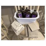 NEW peroxide bottles, wash tub, towels
