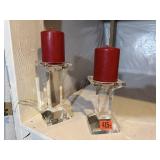 Glass candlesticks (2), pillar candles