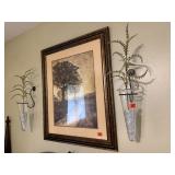 Glass wall sconces (2), greenery;