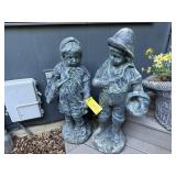 Concrete boy & girl garden statues (2)