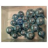 Storage tote, teal holiday balls