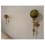 Wall sconces (2), blown glass orbs (2)