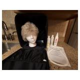 Wig, stands, carry case, care products