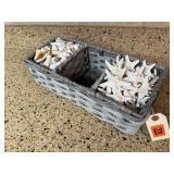 Divided basket, sea shells, star fish
