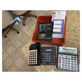 Tupperware container, calculators