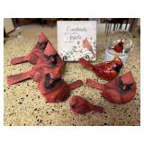 Cardinal bird collectibles, trivet, snowglobe