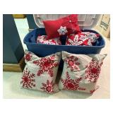 Snowflake throw pillows (5), storage tote