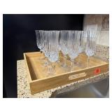 Serving tray, crystal champagne flutes (12)