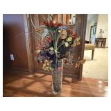 Glass cylinder floor vase, sunflower florals