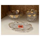 Antique gold trimmed salad set, bowls, flatware
