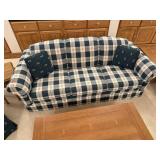 Plaid sofa, throw pillows