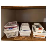 Plastic storage bins, organizers