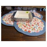 Floral chargers (4), Opal House baking dish