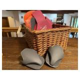 Wicker basket, silicon potholders, lids