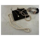Coin purse, pearl, beaded necklaces