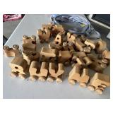 Folding hamper, wooden alphabet train