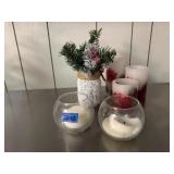Wax, battery operated candles, holiday greenery