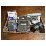 Basket, calculator, label maker, electric pencil
