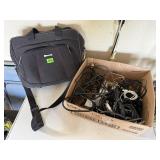 Office bag of electronic cords, remote controls,