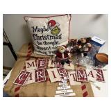 Christmas decorations, pillow, garland, burlap