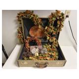 Vintage suitcase, felted garland, wreath, fall