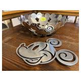 Chrome Mickey Mouse bowl, trivet