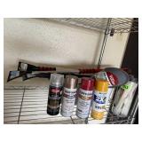 Spray paint, funnel, ice scrapers, wire ties,