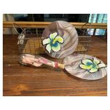Tropical hand painted glass plates (2), message