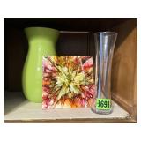 Floral vases, handmade ink tile painting