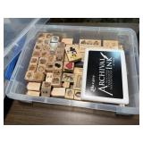 Tote of crafting stamps, ink pad