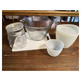 Glass batter bowl, Pampered Chef silicone cups,