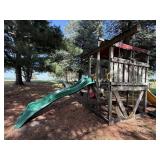 Wooden swing set, slides (2), swings (2)