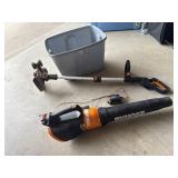 Worx cordless 20 volt blower, trimmer, batteries,